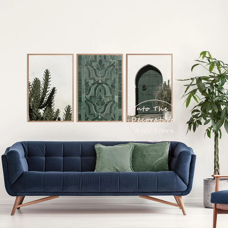 Винтажная архитектура для путешествий Марокко натюрморт ботанический зеленый