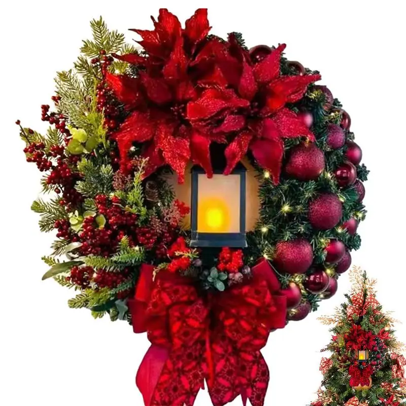 

LED Lamp Christmas Wreath Cordless LED Wreath With Artificial Flower Realistic Door Decors Ornamental Wreath For Wall Fireplace