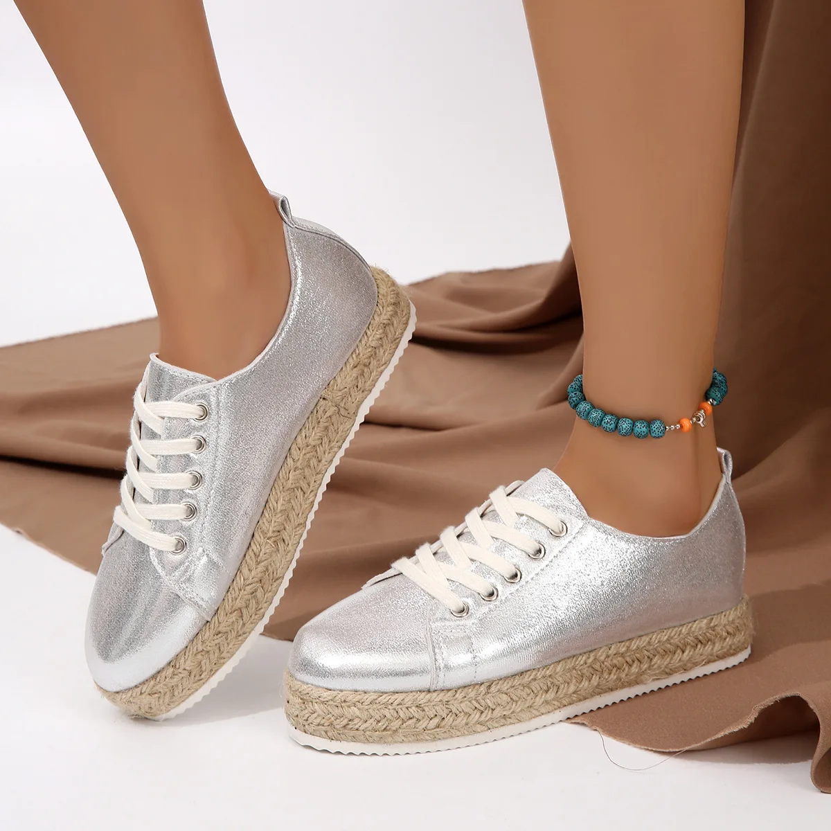 

Women's Shoes Platform Autumn Female Footwear Modis Clogs Summer Fall Big Size Dress New 2023 PU Lace-Up Basic Fabric Flat