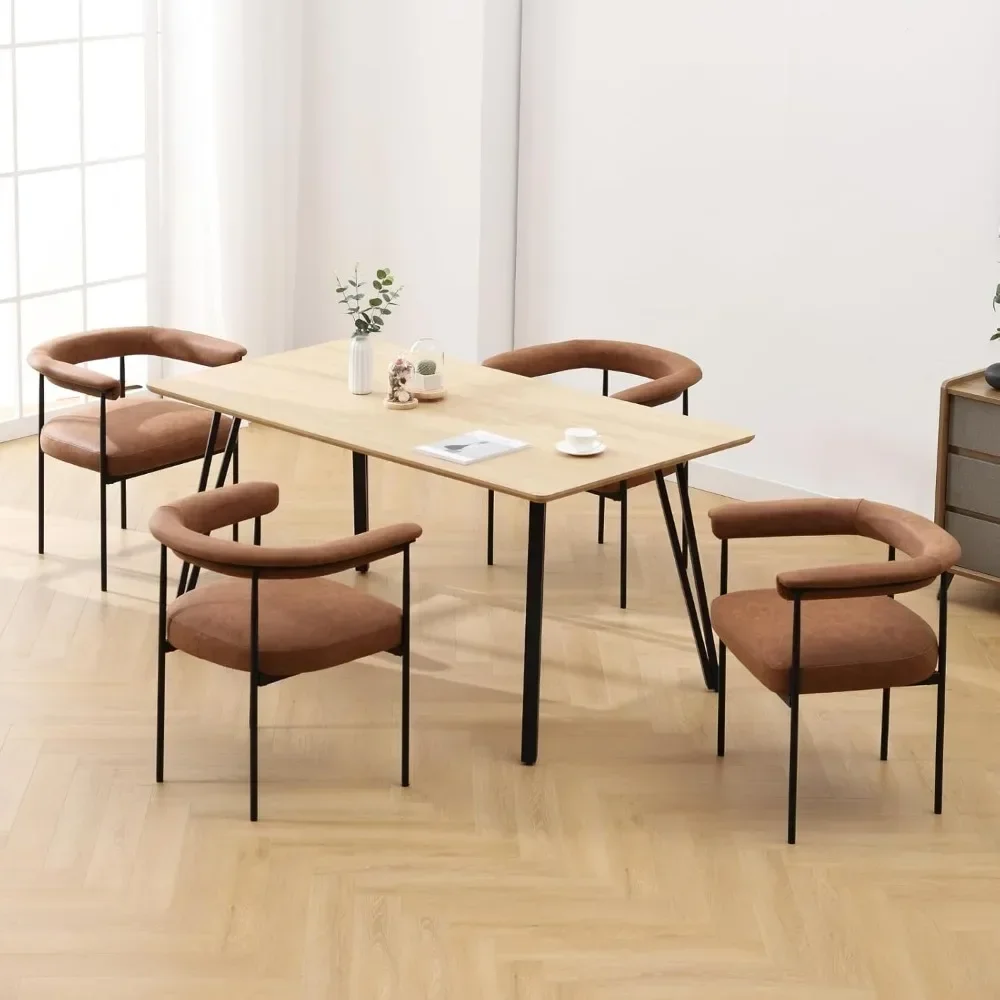 Набор из 4 обеденных стульев со спинкой-бочонком черный металлический каркас