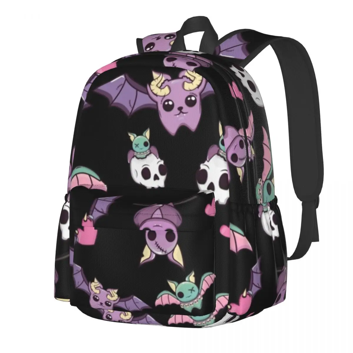 

Goth Bat Backpack Cute Skull Print Male Polyester Travel Backpacks Print Kawaii High School Bags Rucksack