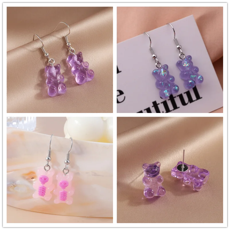 

40 colors Cute Cartoon Resin Gummy Bear Earrings for Women Candy Color Shiny Bear Dangle Earrings Fashion Jewelry