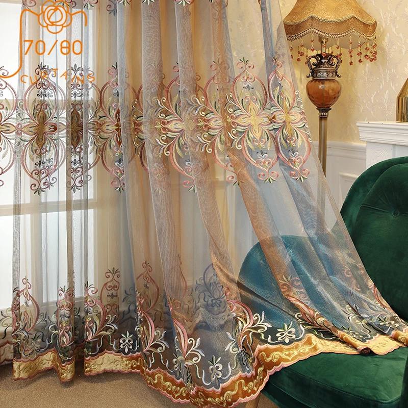 High-end European-style Embroidered Window Screen Curtains for Living Room Bedroom Balcony Study Finished Product Customization