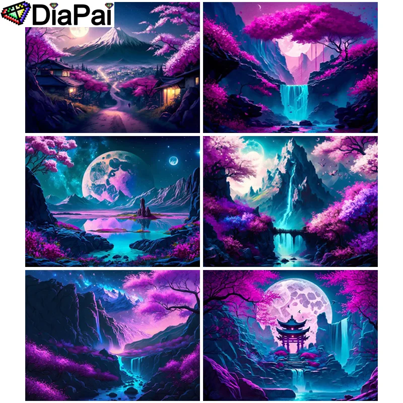 

DIAPAI 5D DIY Diamond Embroidery Full Display "Scenery Tree Moon" Diamond Painting Square/Round Rhinestones Decor Art