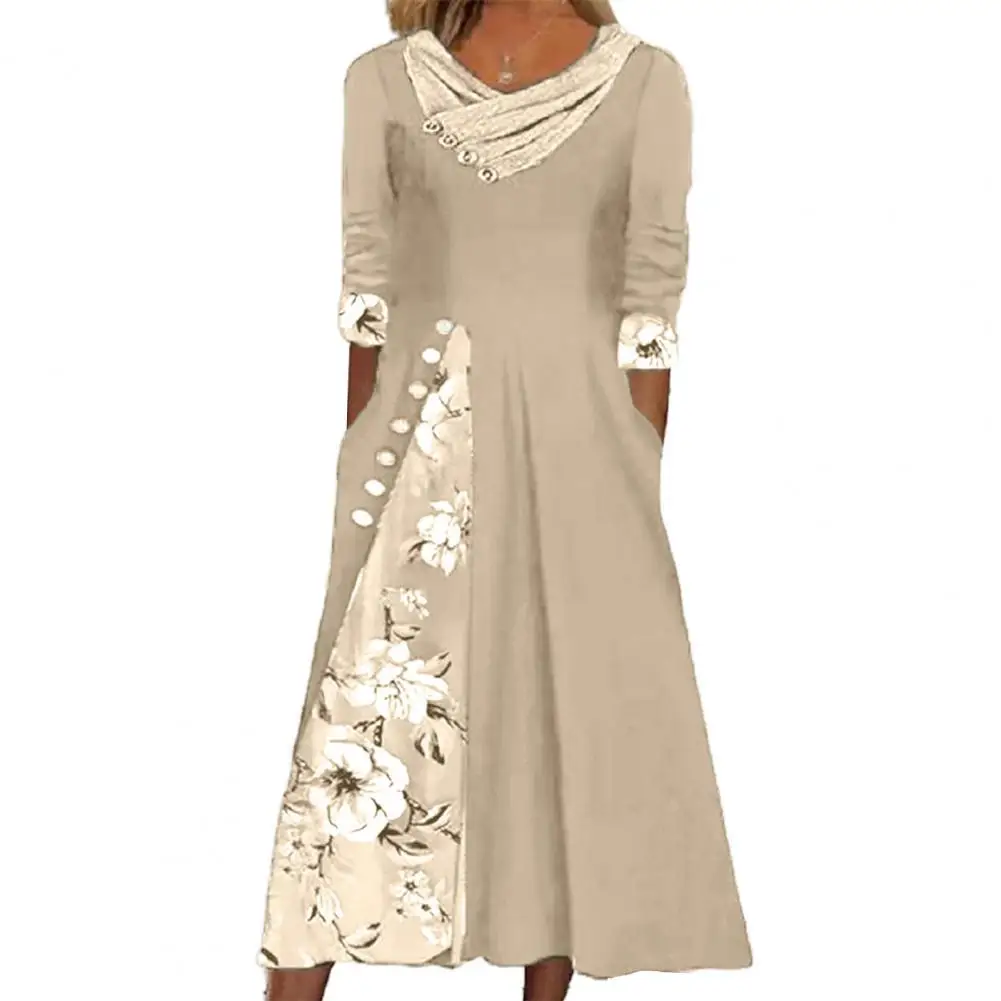 

Женское длинное платье с цветочным принтом, повседневное элегантное уличное платье составного кроя со средней талией, лето 2022