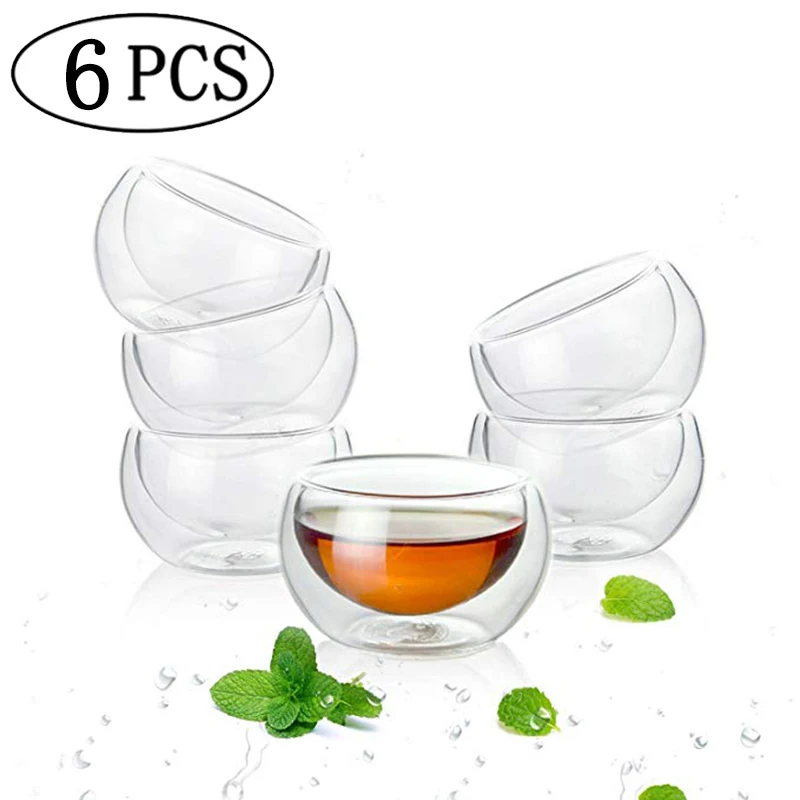 

6PCS Tea Cup Modern Double Wall Glass Insulated Teacups Teapot Coffee Heat-resisting Tea Cup Kitchen Drinkware Wine Glasses