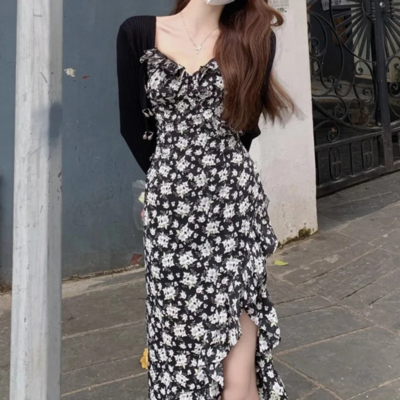 

платье женское Women Summer Autumn Casual A-LINE Dress Printing Camisole Sleeveless Vestidos Large Swing Midi Long Dresses