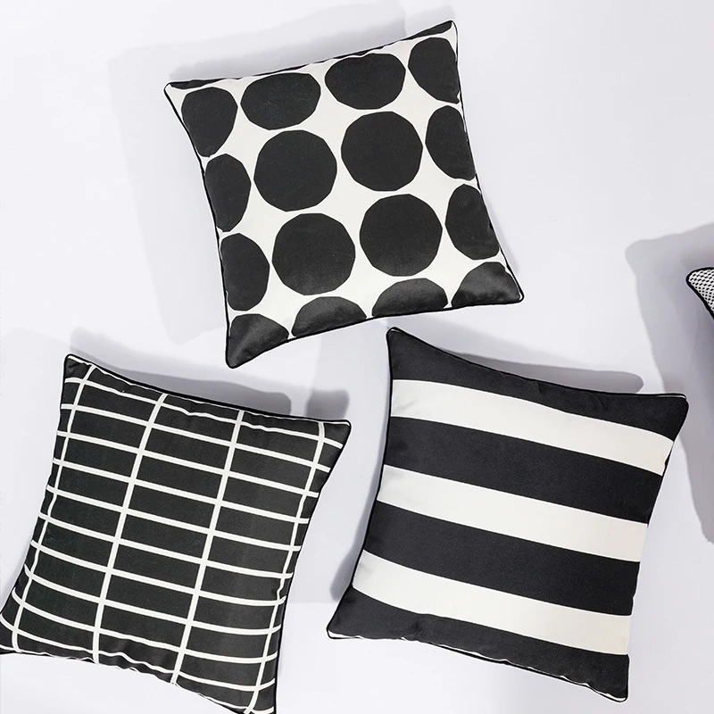 

Black and White Cushion Cover 45*45 Lines Dots Decorative Pillows Sofa Living Room Frosted Velvet Pillow Case Nordic Home Decor