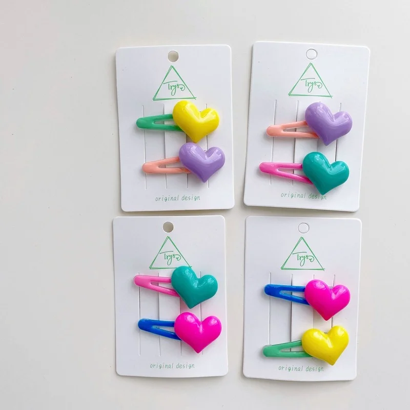 

2PC Colorful Cute Heart Hair Claw Side Clips for Women Girls Kids Child Hairpin Gift Holiday Hair Accessories Headwear Ornament