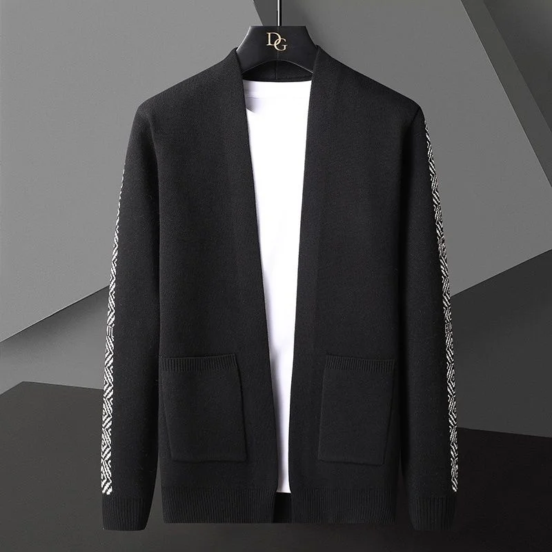 

Fall European Style Vintage Print Social Christmas Long Sleeve Cardigan Men Knitting Sweater