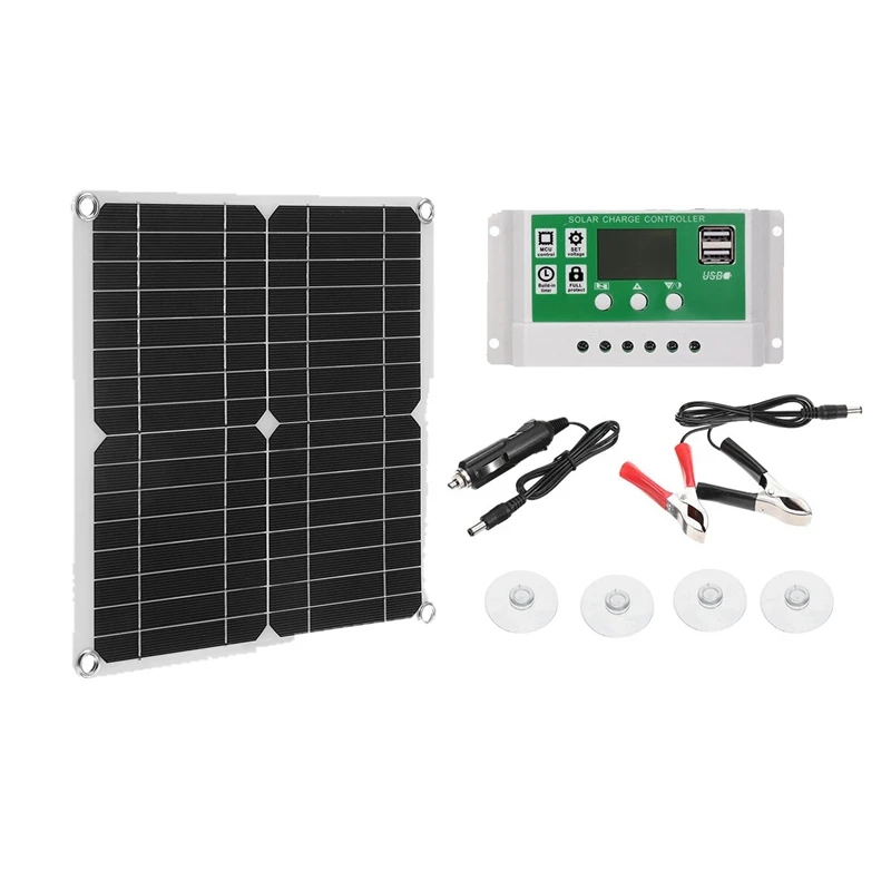 

12W Solar Panel Dual USB Sun Power Solar Cells Bank Pack 100A Controller IP65 Waterproof For Outdoor Camping Hiking