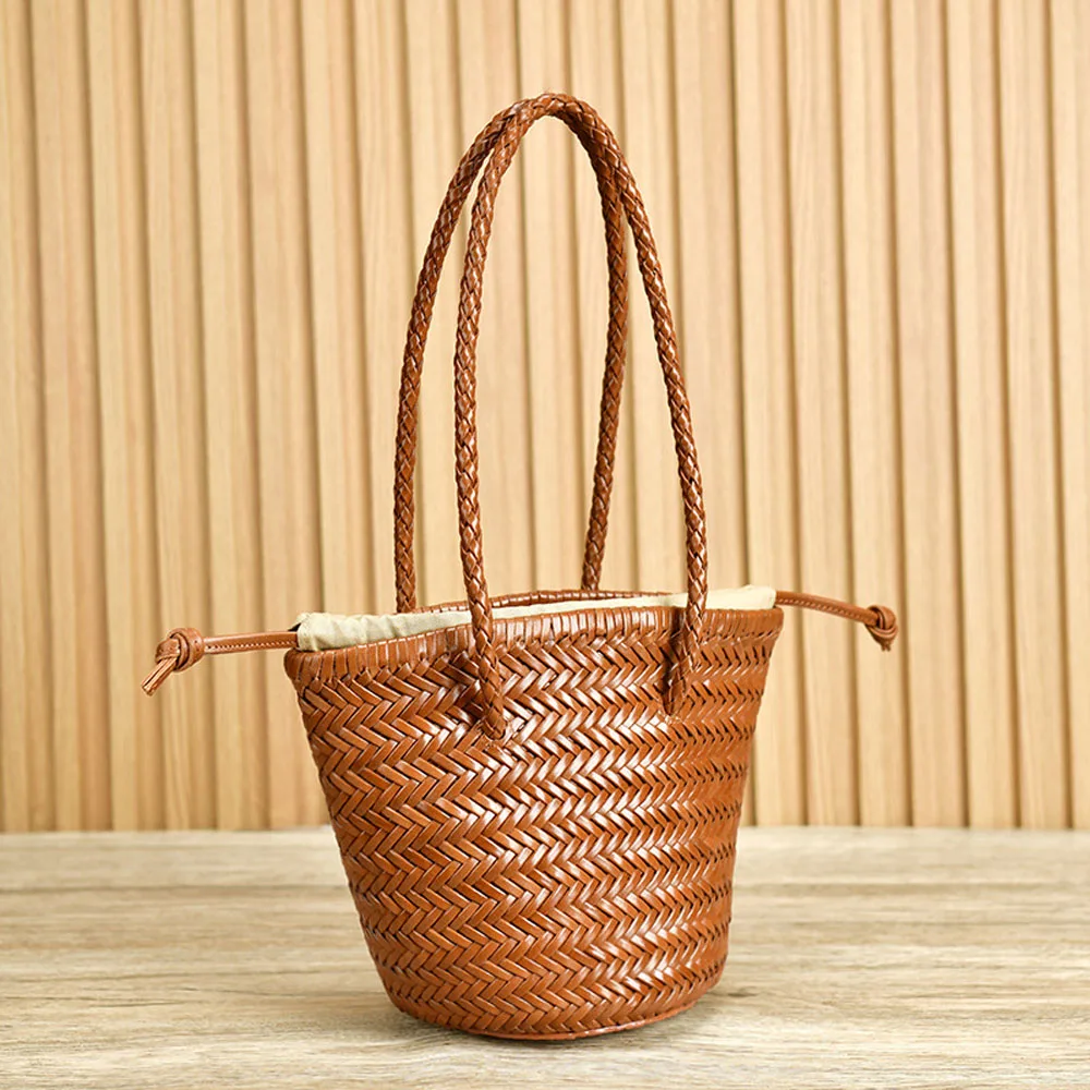 

Винтажные женские сумки из натуральной кожи, тоут, плетеная корзина для покупок, дорожные пляжные сумки-хобо