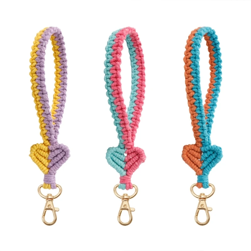 

652F Handmade Knit Heart Shape Wristband Keychain Birthday Presents Girls Keyrings