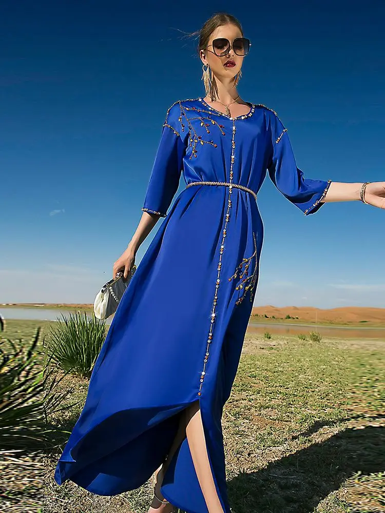 

Рамадан Caftan Marocain атласная абайя Дубай вечерние платья для женщин Турция Ислам Мусульманское Платье вечернее женское платье