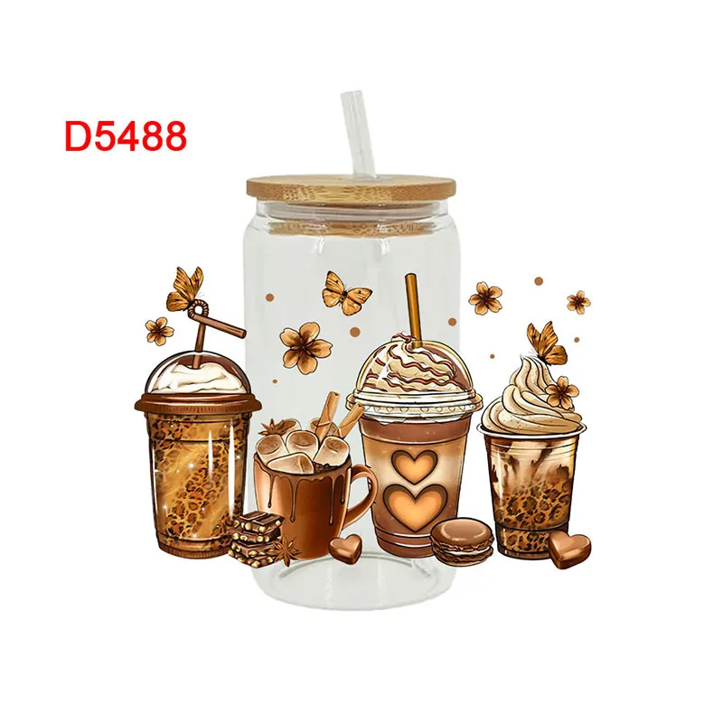 3D UV DTF переводные наклейки, 16 унций, обертывания для чашек, напитки, напечатанные для DIY стекла, керамики, металлической кожи и т. Д. Д4973