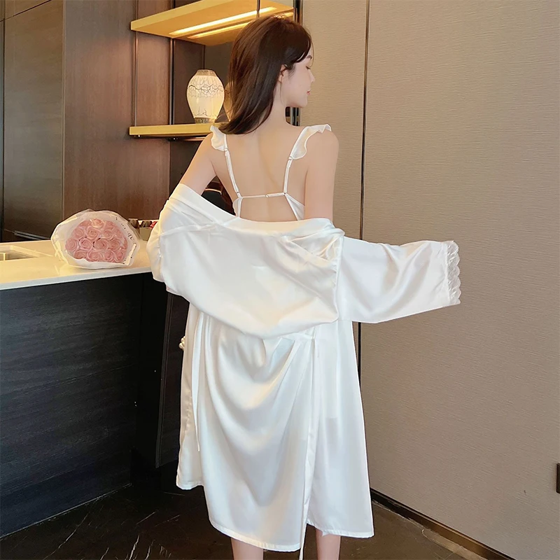 Sexy Pajamas Women's Ice Ribbon Chest Pad Lace 2022 New Beautiful Back Strap Nightdress Pure Desire Wind Four Seasons Universal