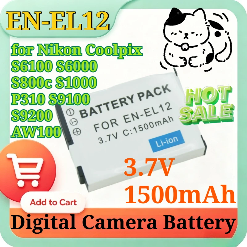 Фото Новая сменная литий-ионная батарея EN-EL12 3.7V 1500mAh для цифровых камер Nikon Coolpix S6100 S6000 S800c S1000 P310 S9100 №1