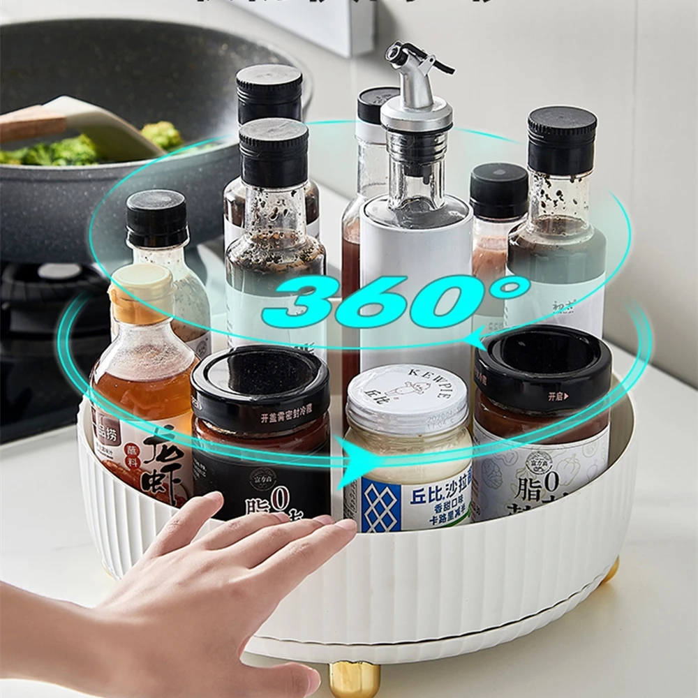 

Kitchen rotatable seasoning rack multi-functional 360-degree seasoning soy sauce vinegar storage shelf light luxury fruit plate