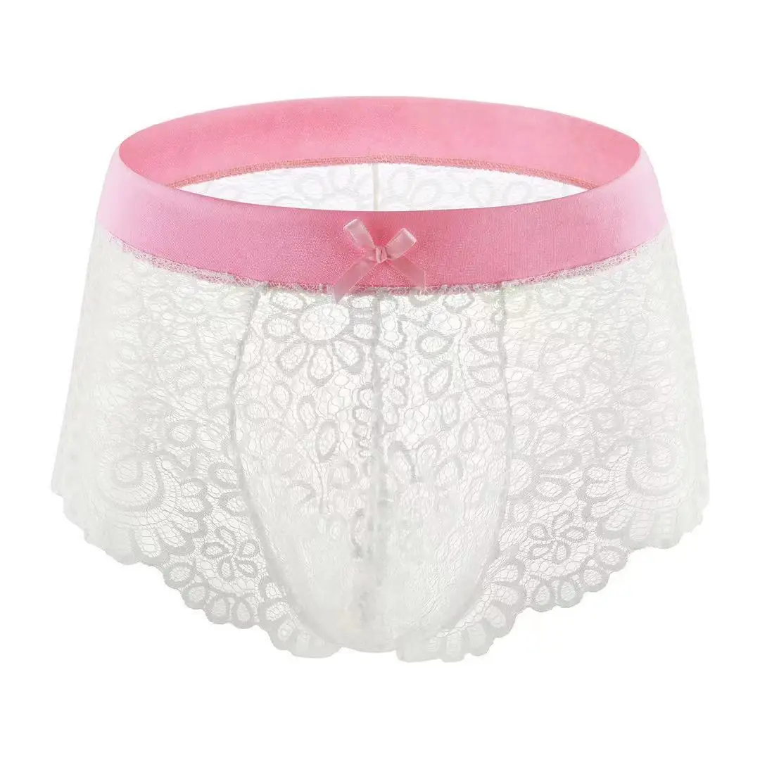 Men's Sexy Gay Bow Lace Tops Panties Boxer Sets Cutouts Hot Pajamas Underwear