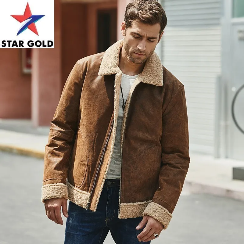 

Casual American Vintage Style Genuine Leather Men Luxury Winter Pigskin Warm Short Coat Male Streetwear Zip Biker Jacket