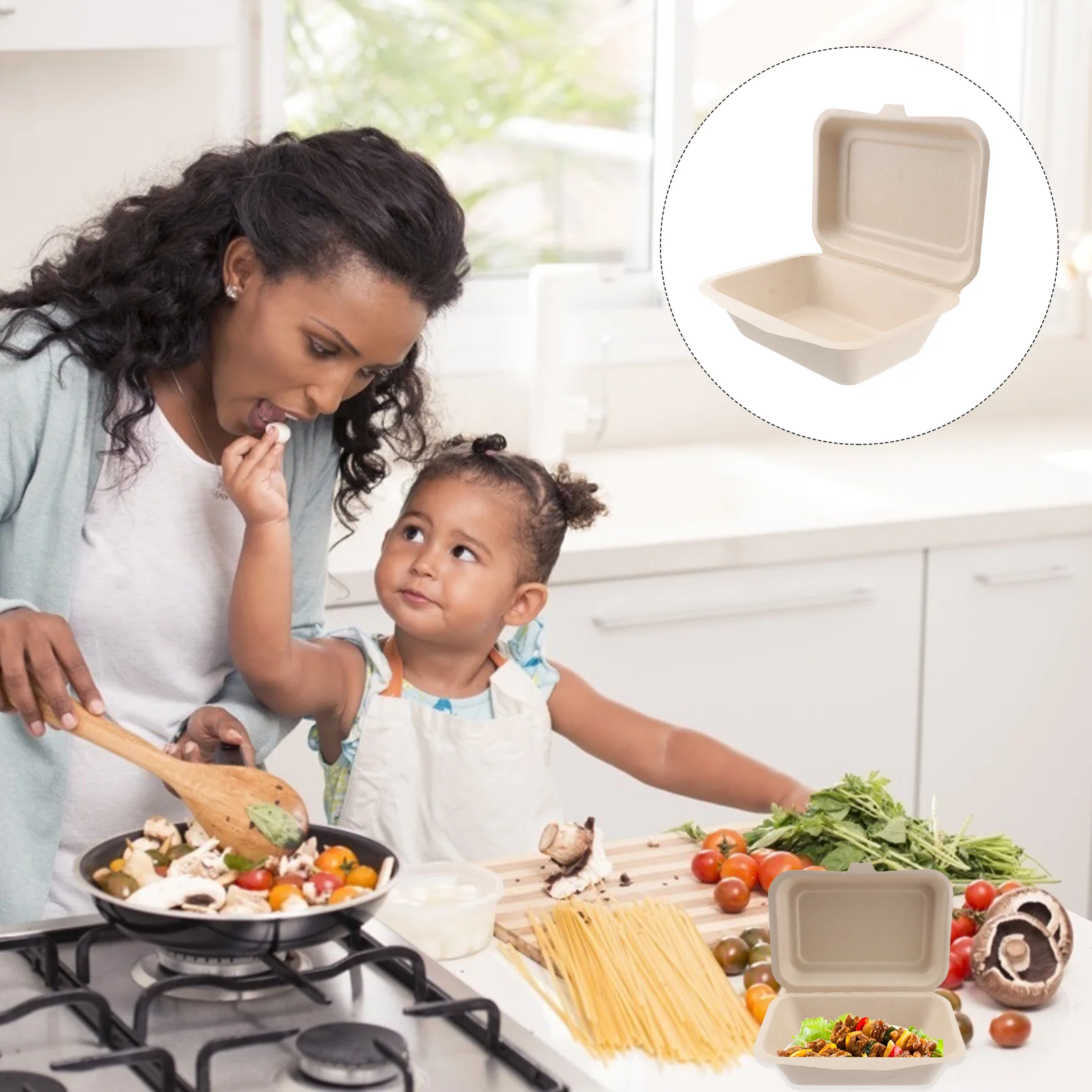 

50 600ml Box Single Compartment Hinged Lid Container Lunch Friendly Paper Box for Home Shop