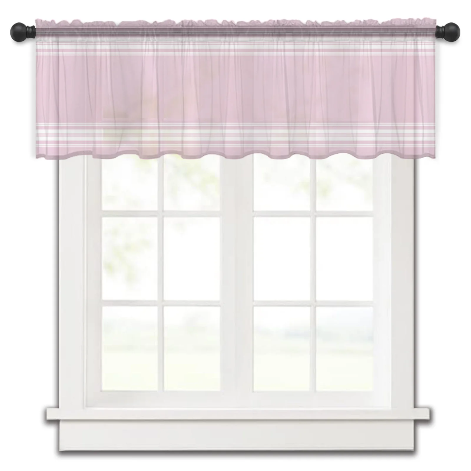 

Pink Stripes Rustic Farmhouse Kitchen Small Window Curtain Tulle Sheer Short Curtain Bedroom Living Room Home Decor Voile Drapes