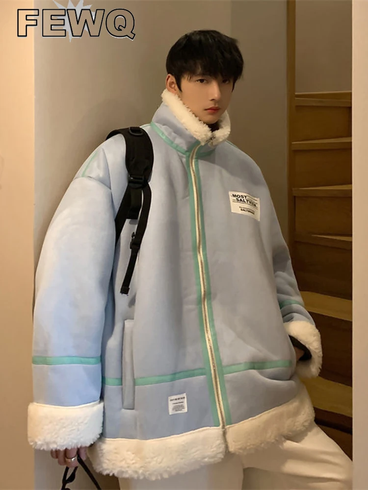 

FEWQ Men's Cotton Jackets Male Laeple Zipper Pockets Loose Casual Jackets Korean New Fashion Tide Men 2022 Autumn Winter 24A466