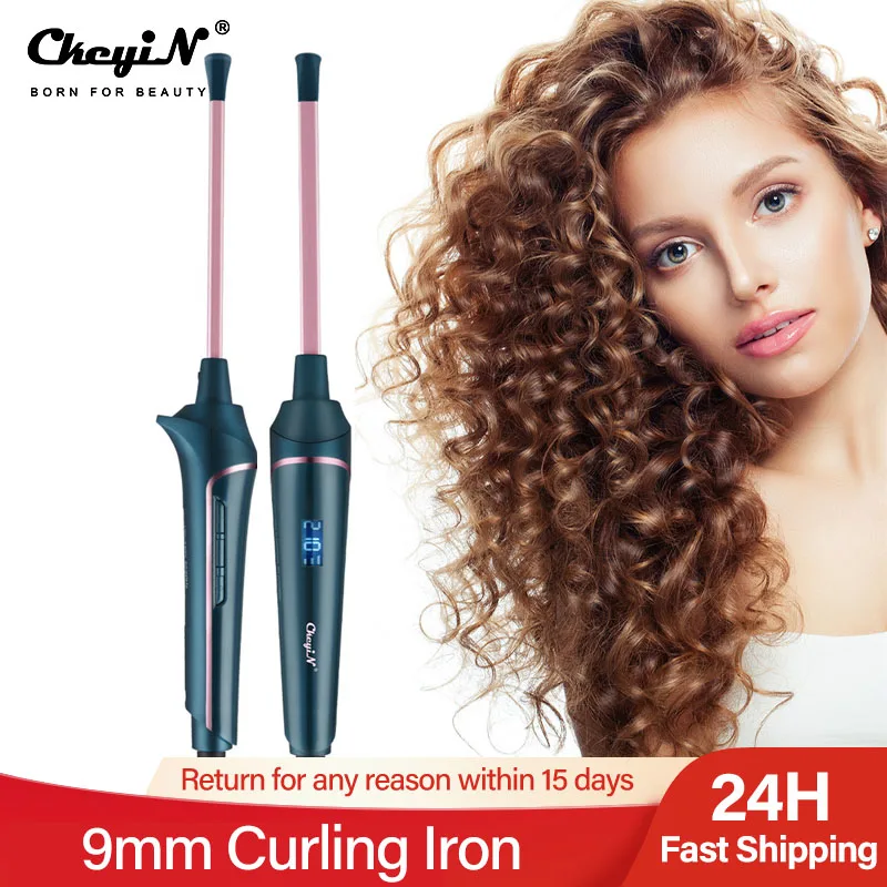 

9mm LCD Display Hair Curler Electric Curling Iron Ceramic Curling Wand Tong Roller for Tight Curls Men Women Waver Beauty Styler