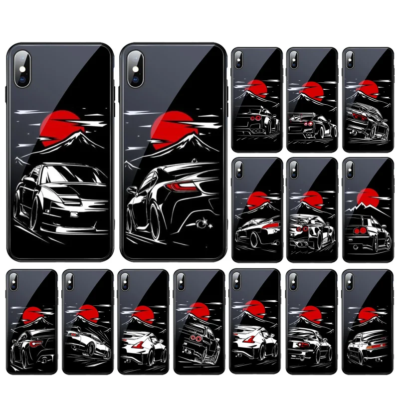 

JDM Sport Car Glass phone case For iphone 15 14 13 Pro Max 12 11 Pro Max XS Mobile Phone Case Funda