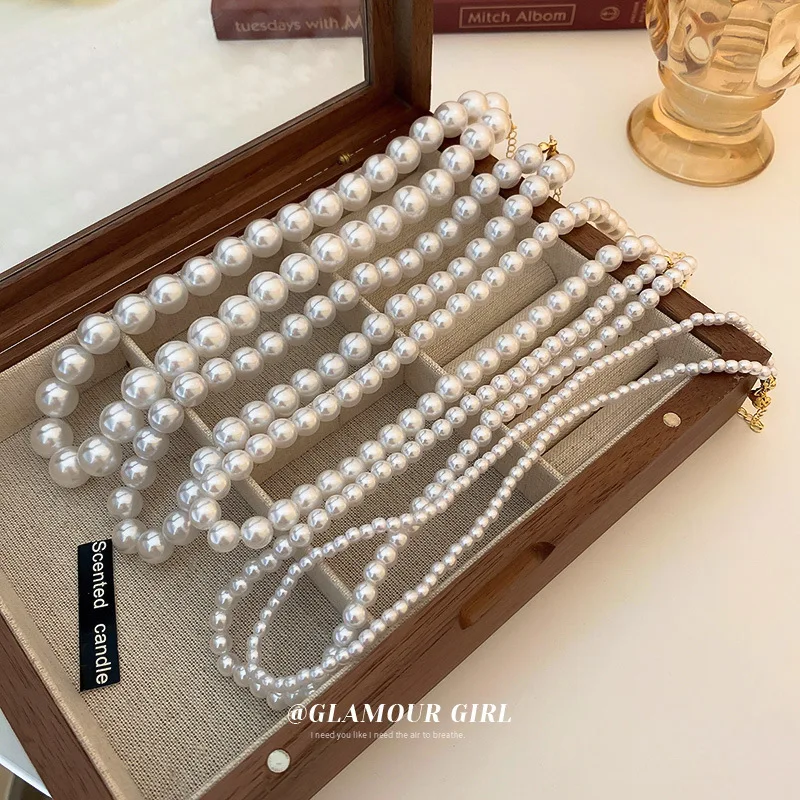 

Minar Retro Multi Sizes Simulated Pearl Necklaces for Women Oversize Round Pearls Strand Chain Choker Necklace Bridal Pendientes