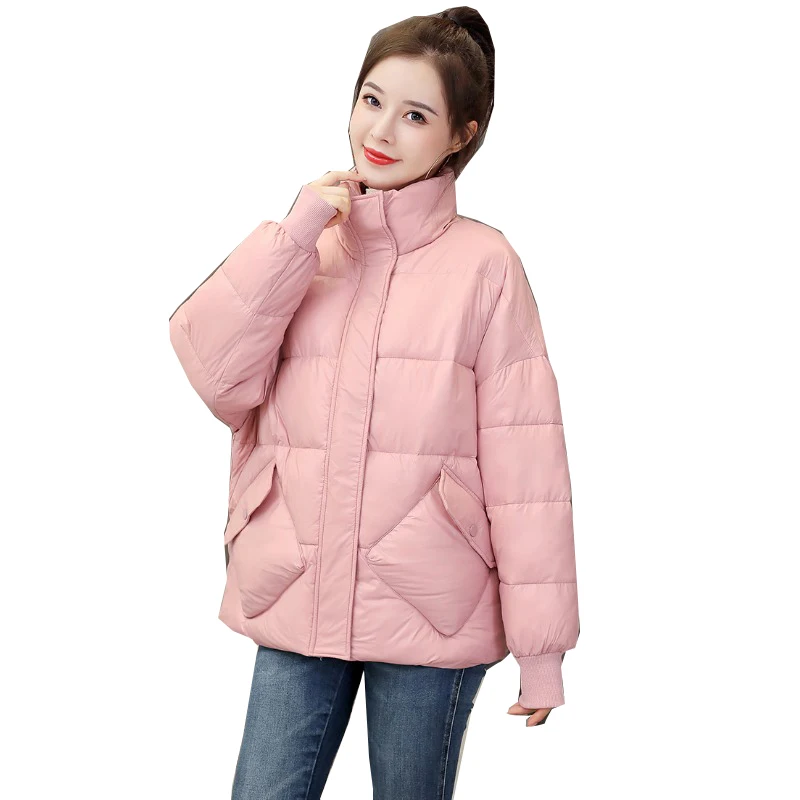 Women's short cotton coat 2022 winter Korean version stand collar loose long sleeve zipper light slim slim down jacket