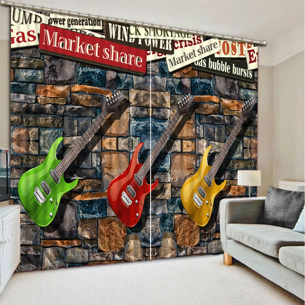 

Guitar Bedroom Living Room Curtains Cortinas Para Salon 2 Piezas Beautiful Photo Printed 3D Home Decor for Kitchen