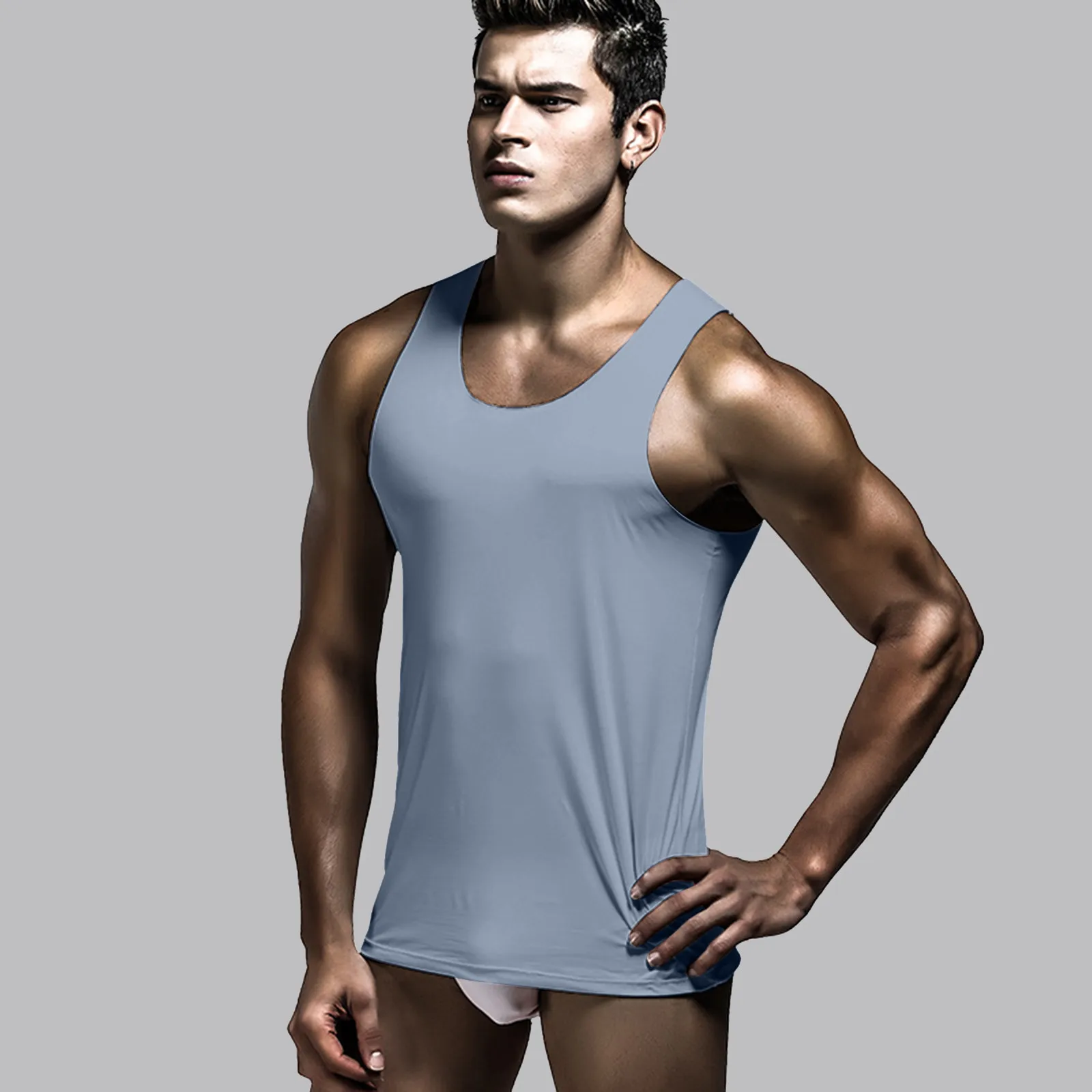 

Майка мужская летняя тонкая из вискозы, тонкая Свободная рубашка с подкладкой, облегающий жилет, блузка