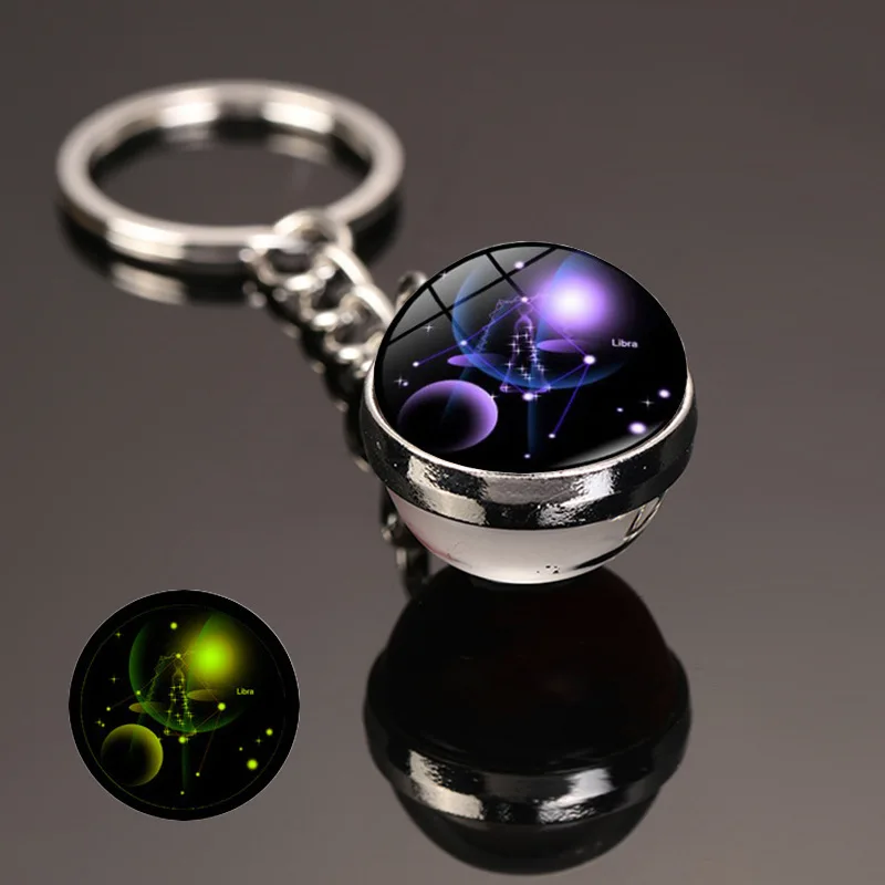 

New 12 Constellation Key Ring Starry Sky Luminous Keychain Time Stone Glass Ball Key Chain Accessories Pendant Key Chain Gifts