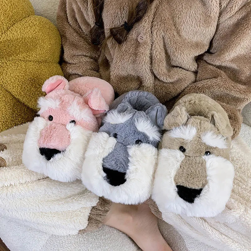 

Cartoon Puppy Cute Winter Cotton Slippers Lady Kawaii Fluffy Warm Plush Slippers Couple Thick Bottom Home Warm Non-slip Shoes