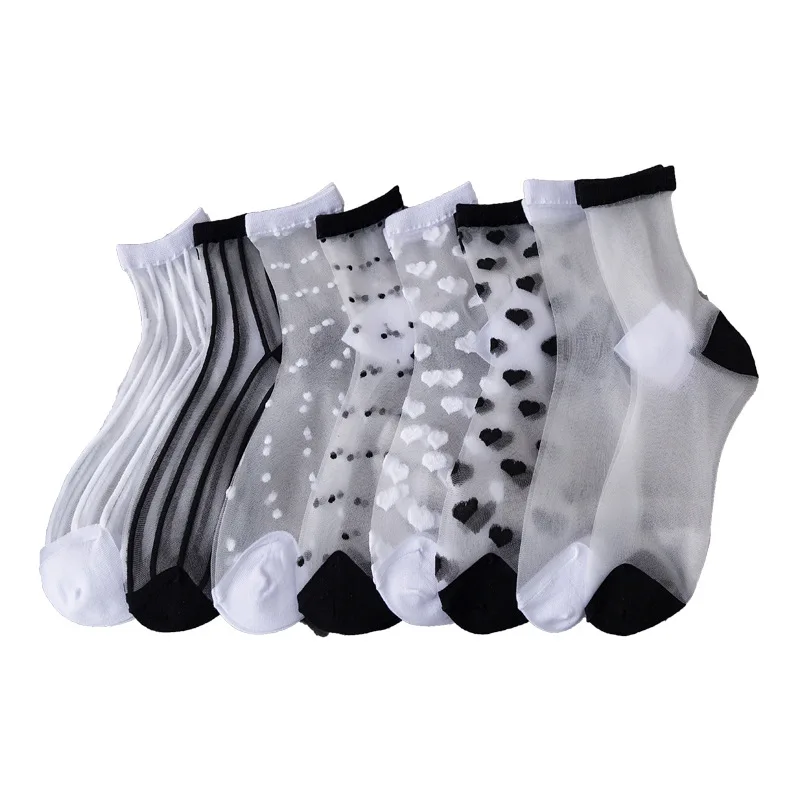 

Sexy Lace Women Socks Summer Ultra-thin Transparent Mesh Fishnet Short Socks Harajuku Casual Breathable Black White Crew Socks