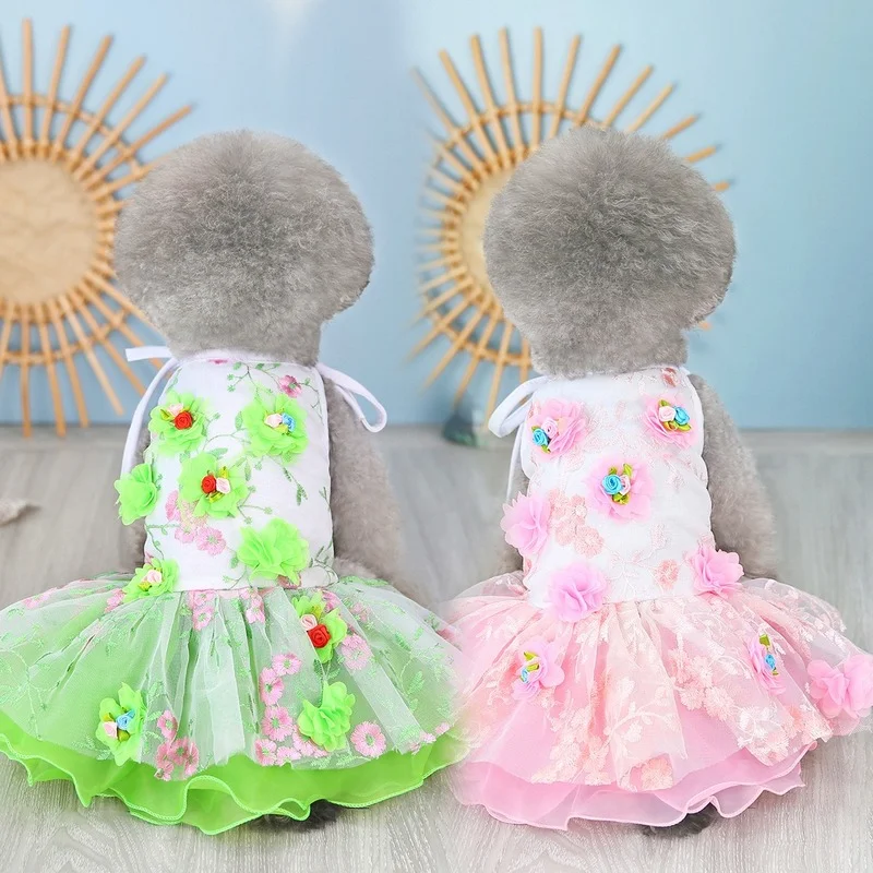

New Pet Wedding Embroidery Floral 애견나시 Elegant Cat Princess Dress Dog Girl Summer Clothes