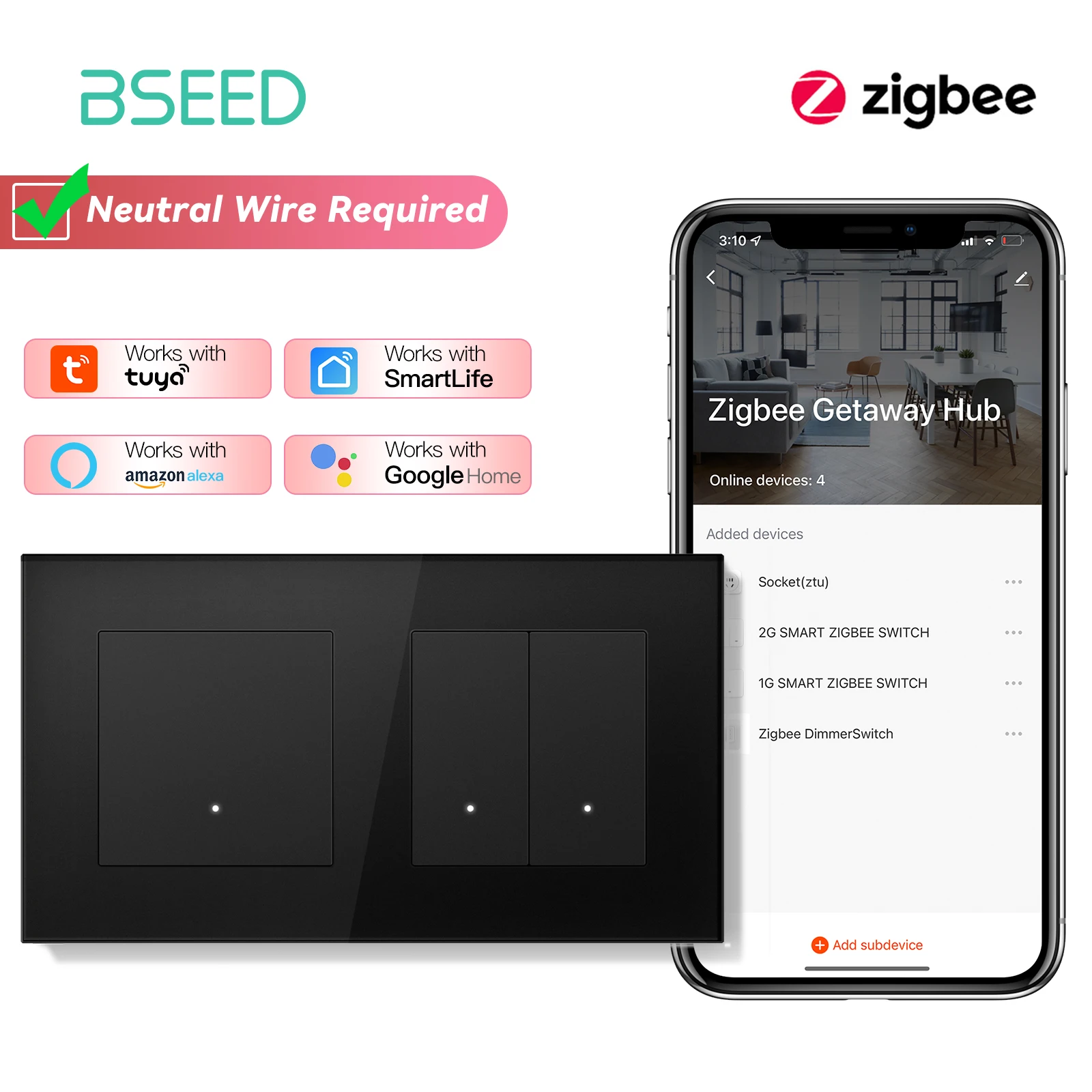 

Умные выключатели BSEED Zigbee Click с желтой подсветкой