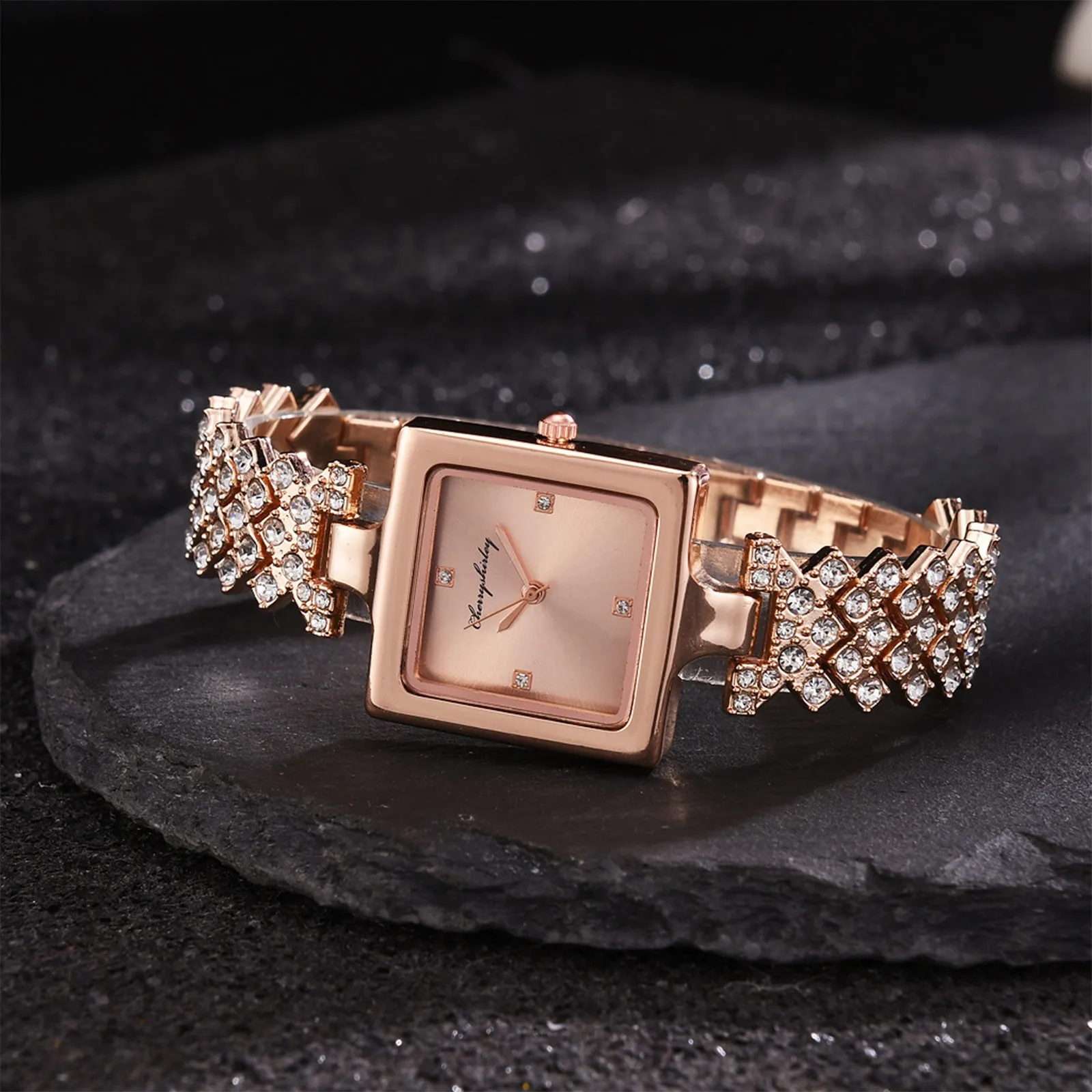 

Luxury Watch For Women Ladies Small Square Watch With Diamond Women's Quartz Watch Star Bracelet Watch Combination Set Relogio
