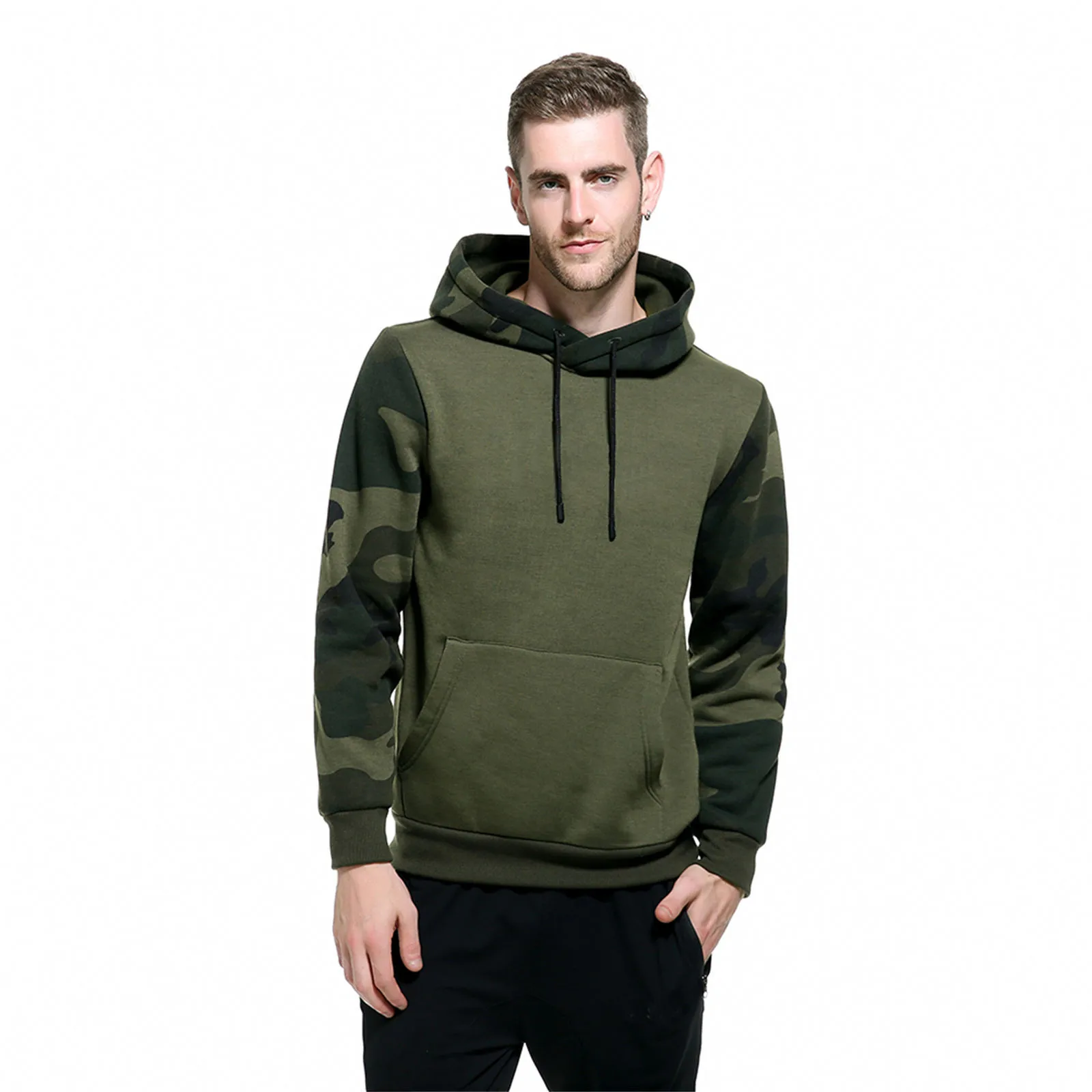 

Men's Autumn And Winter Sweater Camouflage Stitching Long Sleeved Blouse Three Quarter Zip Pullover Men Collared Sweatshirt Men