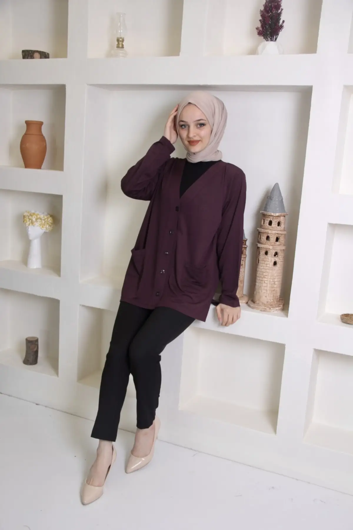 

Women's Cardigan Glory Seasonal Pocketed Plum Combed Casual Knitted Quality Fashion Cardigan Sweaters Loose Sweater Jumper