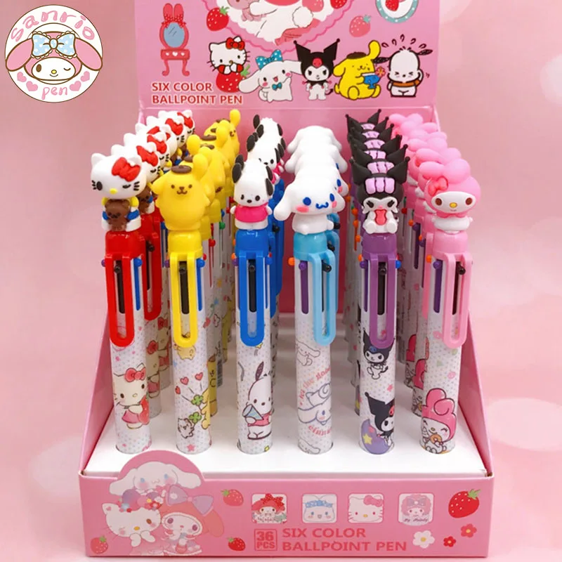 

Sanrio 18/36pcs Cartoon Ballpoint Pen 6 Colors My Melody Kuromi Students Stationery Write Pens 0.5 School Kids Hand Account Pens