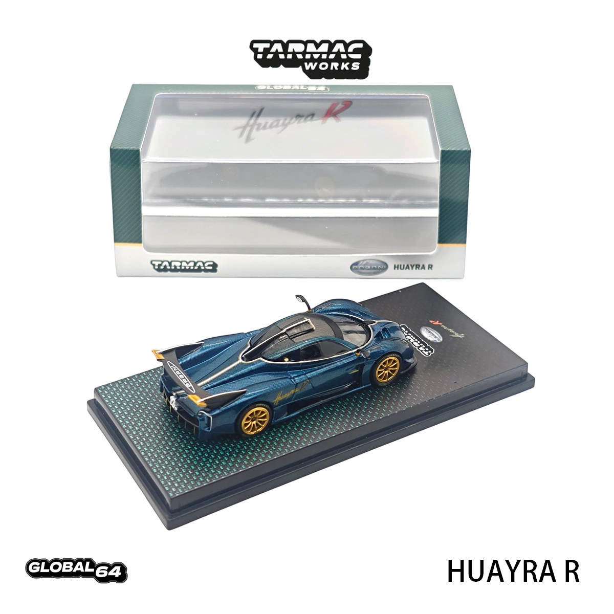 Фото Tarmac Works GLOBAL64 T64G-TL035-TCF 1:64 Pagani Huayra R Metallic Woven Carbon Blue Track Hypercar, коллекционная модель автомобиля из литого металла, в наличии №2