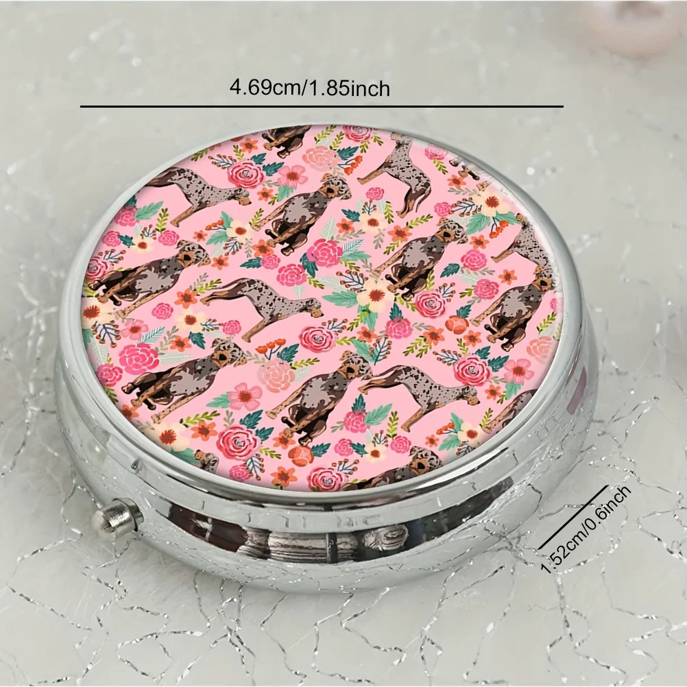 wa lampart pies w stylu vintage kwiaty okrągłe pudełko na pigułki przenośne do przechowywania leków gospodarstwie domowym apteczka z 3 siatkami