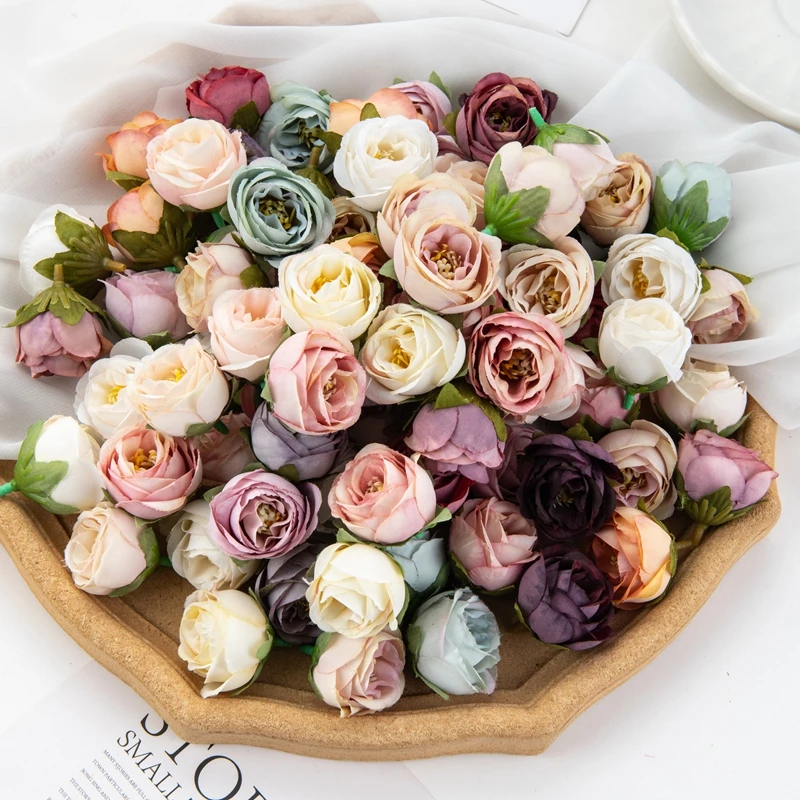 

100Pcs Wholesale Artificial Flowers Wall Wedding Garden Rose Arch Scrapbook Diy Candy Box Home Decor Christmas Garland Fake Silk