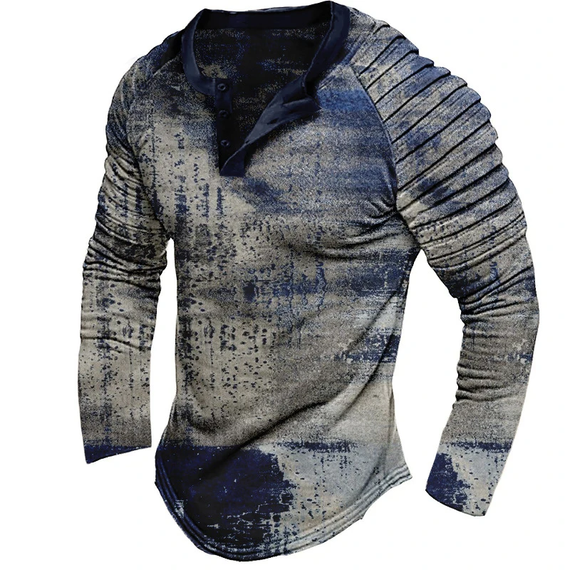 

2023 Spring Print Tee t Shirt Streetwear Long Sleeve Crew Neck Sweatshirt Men Clothing Fashion Button-up Vintage Pullover Shirt