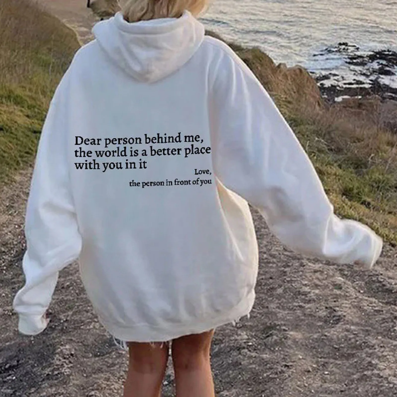 

Women'S Solid Color Letters Print Hoodies Sweatshirt Autumn Pullover Kangaroo Pocket Drawstring Hoodie Female Daily Casual Tops