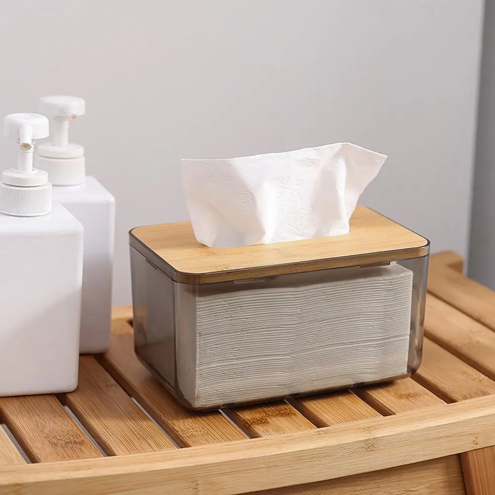 

Modern Minimalist Design Facial Tissue Dispenser Box Wood Container Bamboo Lid with Clear F1F2