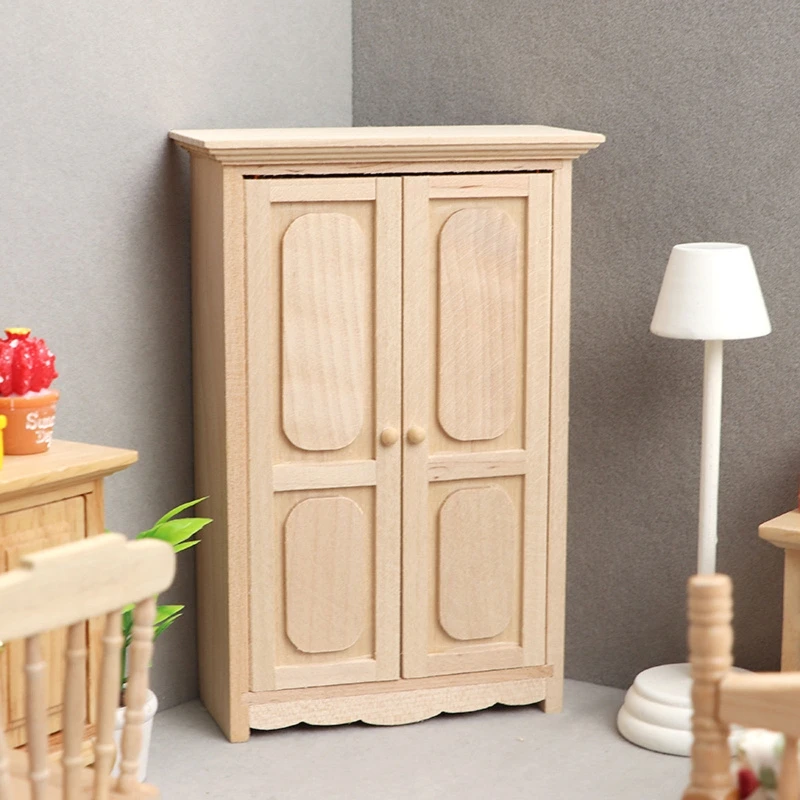 

Dollhouse Decoration Wood Cabinet Closet 1:12 Play House Ocean Bottle Diy Material Girls Ball Joint Dolls Accessory Toys QX2D