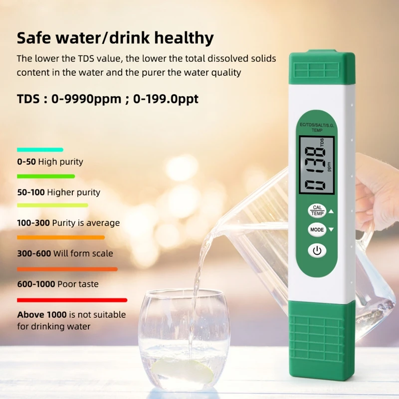 Портативный тестер качества воды профессиональный TDS EC SALT S.G TEMP тестовая ручка